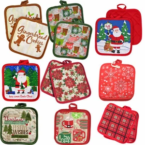 Christmas Holiday Theme Square Pot Holder Set Hot Pads Cooking Trivet - Bild 1 von 13