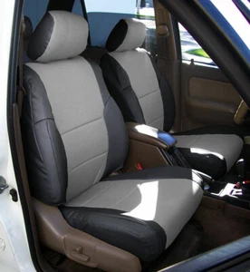 TOYOTA 4RUNNER 1996-2002 BLACK/GREY VINYL CUSTOM MADE FIT 2 FRONT SEAT COVERS - Picture 1 of 6