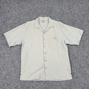 Hook & Tackle Shirt Men's Medium Greenish Gray Silk Short Sleeve Button Up - Picture 1 of 16