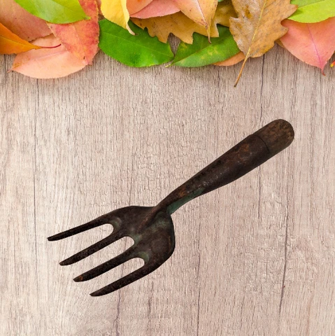 Vintage Gardening Fork Primitive Yard Tool Metal Wood Hand Rake Fork Cover