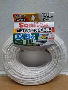 Sonitek 100 Feet White Gold-Plated Copper Contacts CAT5E Networking Cable - Picture 1 of 5