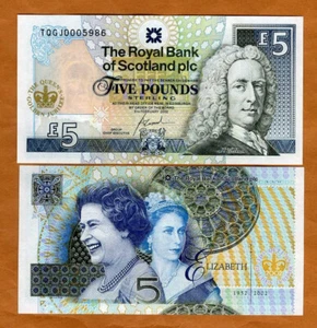 Scotland, 5 pounds, 6-2-2002, P-362, QEII, UNC Golden Jubilee, Official Folder - Picture 1 of 2