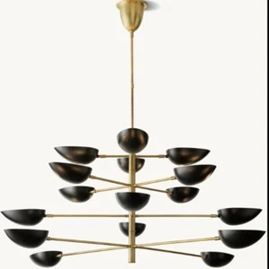 Candelabro moderno de mediados de siglo de 1950 de latón 16 luces orbes negros luz colgante - Imagen 1 de 6