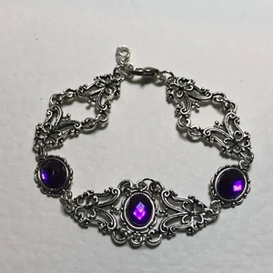 PULSERA REAL DE FILIGRANA ESTILO VICTORIANO PULSERA PÚRPURA AC CRISTAL PLATEADA - Imagen 1 de 11