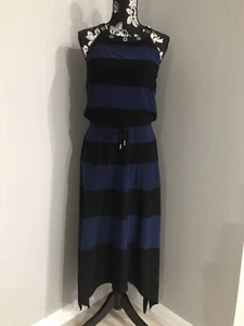 White House Black Market royalblau schwarz gestreift�� asymmetrisch��Saum Kleid S - Bild 1 von 10