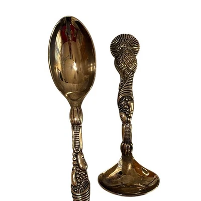 Godinger Silver Plate Thanksgiving Serving Spoon & Ladle Turkey Design EUC - Image 1 of 4