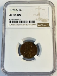 1924 S 1C Lincoln Wheat Cent NGC XF 45 BN (511.022) - Picture 1 of 4