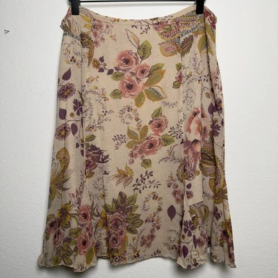 Falda De Colección Años 90 Hada Informal Esquina Mujer 100% Seda 12 Tostado Cachemira Floral Etérea Foto 1 de 4
