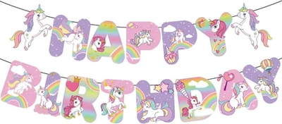 Happy Birthday Einhorn Girlande Bunte Party Deko für Kinder - Bild 1 von 3