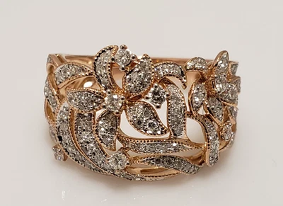 Anillo EFFY Oro Rosa 14k Diamante Blanco Floral Banda Ancha Talla 7 Foto 1 de 4