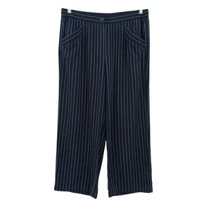 Eileen Fisher Navy Pinstripe Wide Leg Crop Pants Womens Medium Office Corpcore - Picture 1 of 11
