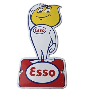 Vintage Esso Gasoline Porcelain Sign - Oil Drop Gas Service Station Auto Sign - Picture 1 of 14