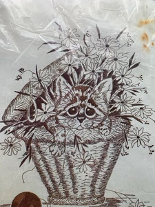 Vintage 1977 Paragon Nadel Handwerk "gefunden" Katze mit breiten Augen Kit 12" x 16"  - Bild 1 von 7