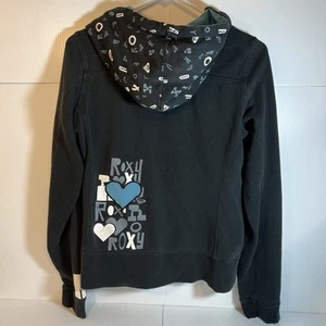 Sudadera con Capucha Roxy Cremallera Completa Adolescentes Niñas Talla XL Negra De Colección Y2K Cintura Cónica - Imagen 1 de 7