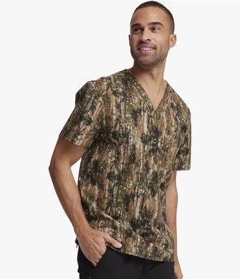 NEW Cherokee Prints Men Scrubs Top V-Neck (Size XS) Outdoor Life - Image 1 of 4