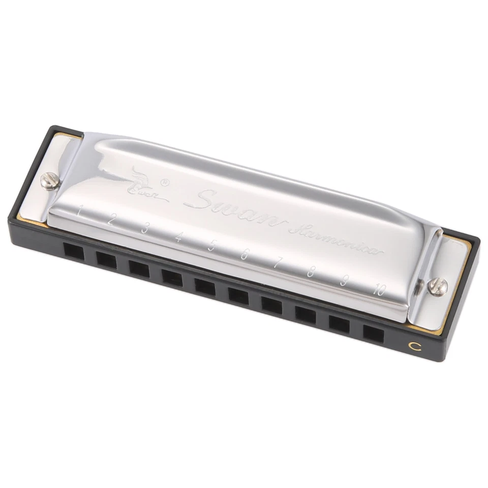 Swan Harmonica 10 Holes Key of C SILVER w/ Case Blues Harp Stainless Steel  C2C3 - image 1 of 4