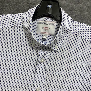 International Report 4 Way Stretch Shirt Mens M Blue Pineapple Print Tropical - Picture 1 of 9