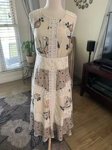 Anthropologie Leifnotes Field Biology boho ivory floral crochet maxi dress sz 2 - Picture 1 of 9