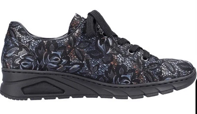 Rieker Black Floral Velvet Lace Up Casual Shoes Sneakers Women's Size 7 - New - Image 1 of 4