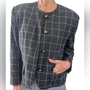 Vintage Attitudes Black Plaid Windowpane Blazer Jacket Women’s 10 Fall Trendy - Picture 1 of 9
