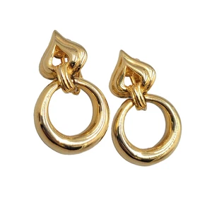 Vintage Gold Plated Clip on Earrings Door Knocker Dangle 1.5 in - Picture 1 of 8