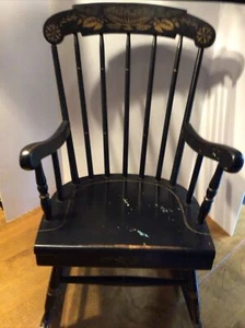 Antique Stenciled Child's Boston Rocker / Rocking Chair - Picture 1 of 11