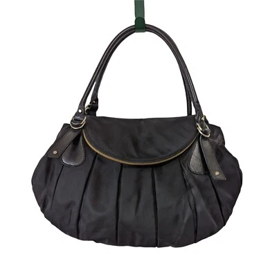 Loeffler Randall Negro Lg Plisado Bolsa Cartera Bolso de Mano Cremallera Solapa Bolso Media Luna Foto 1 de 4
