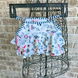 Floatimini Girls Swimsuit Top Sz 6 Ruffed Tiered Straps Beach Sailboat Lobster - Picture 1 of 12