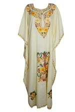 Bohemian Womens Kaftan Maxi Dress Floral Embellished Lounger Beach DRESSES 3X 