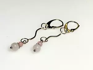 Vintage Sterling Silver Earrings 925 Jewellery Dangle Drop Pink Beads 2.55g - Picture 1 of 11