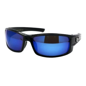 Locs Sunglasses Men's Black Wrap Rectangular Shades Mirror Lens UV400 - Picture 1 of 20