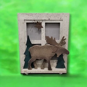 Affascinante Alce Fuori Finestra Montaggio a Parete Decorazione Natalizia Festività Legno - Foto 1 di 5