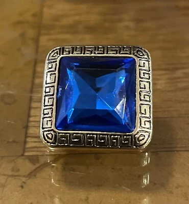 25mm Blue & Gold Square Diamante Shank Buttons Crystal Gem Filigree x 5 pcs - Image 1 of 4