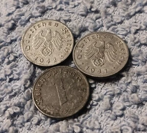 3 Damaged World War 2 1 Reichspfennig ,Germany , See Photos!! 1940 1941 1942 - Picture 1 of 21
