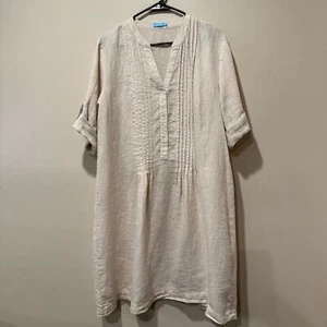 J. McLaughlin 100% Linen Button Front Riviera Tan Beige Dress Size XL - Imagen 1 de 13