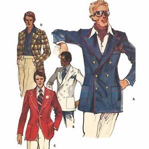 70s Pattern, Men's Double Breasted Blazer, 4 Styles - Chest=42” (107cm)