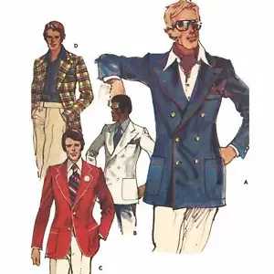 70s Pattern, Men's Double Breasted Blazer, 4 Styles - Chest=42” (107cm) - Picture 1 of 1