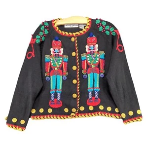 Michael Simon New York Women's Cardigan Ugly Sweater 1 Black Shoulder Pads - Picture 1 of 14