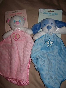 NUEVO CON ETIQUETAS Amscan ROSA Oso O AZUL Perro #1 Corazón Minky Satén Manta de Seguridad Lovey - Imagen 1 de 9