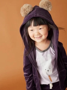 NWT Tea Collection Pom Ear Velour Hoodie - Picture 1 of 16