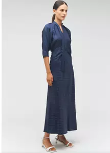 Oroton New Silk Dress Pindot Tie Neck Navy Blue Size AU/UK 14 - Picture 1 of 15