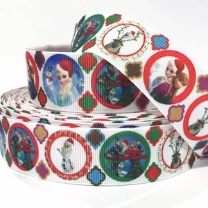 Grosgrain Ribbon 1" Christmas Frozen Elsa & Anna with Santa Hats USA SELLER - Picture 1 of 1