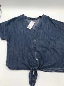 Blusa Camisa Suave Denim Terciopelo Corazón Mujer Talla XL Corbata Frontal Nueva con Etiquetas Ligera - Imagen 1 de 10