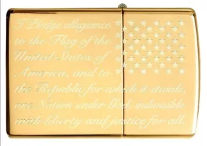 Zippo Lighter American Flag Pledge of Allegiance Design High Polish Brass - Picture 1 of 12
