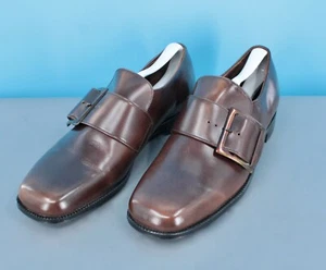 Men's VTG NOS 70s Pedwin Brown Buckle Shoes Sz 11 C 1970s Disco Faux Leather - Picture 1 of 10