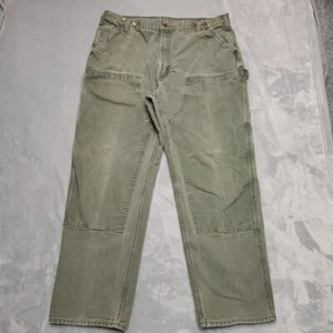 Vintage Carhartt Pants Mens 42x34 Moss Green Double Knee Dungaree Carpenter B136 - Picture 1 of 15