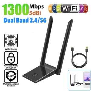 1300Mbps Long Range USB 3.0 WiFi Adapter Antenne Dual Band 5GHz Wireless Dongle - Bild 1 von 8