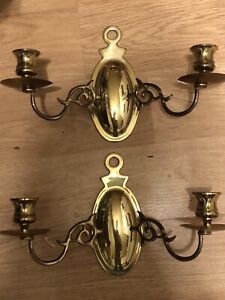 Baldwin Polished Brass Double Arm Colonial Wall Sconces Candle Holder PAIR 