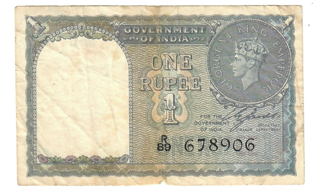 インド政府 1940年代 1ルピー紙幣キングジョージ6世 1940 India Rupee In Indian Paper Money for sale | eBay