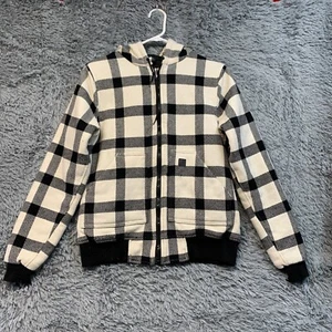 Carhartt Women’s S Small Hooded Jacket WJ024 Lined Plaid Black And White Warm - Picture 1 of 9